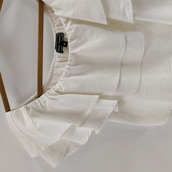 Buffalo Trading Co white cotton linen blend crop ruffle blouse size small - Picture 2 of 5